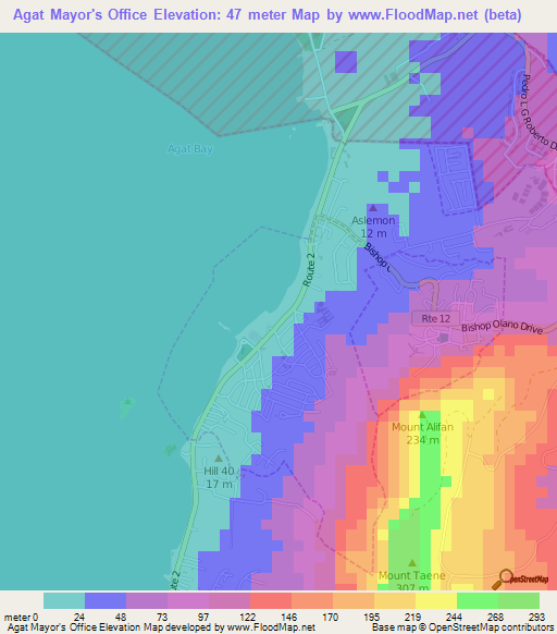 Agat Mayor's Office,Guam Elevation Map