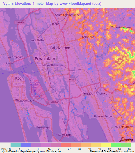 Vyttila,India Elevation Map