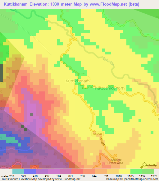 Kuttikkanam,India Elevation Map