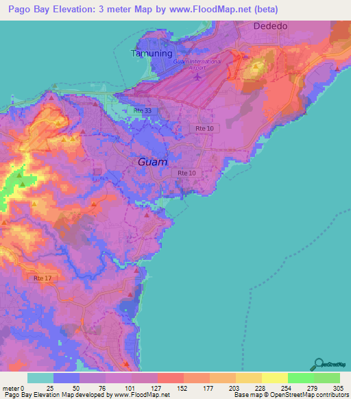 Pago Bay,Guam Elevation Map