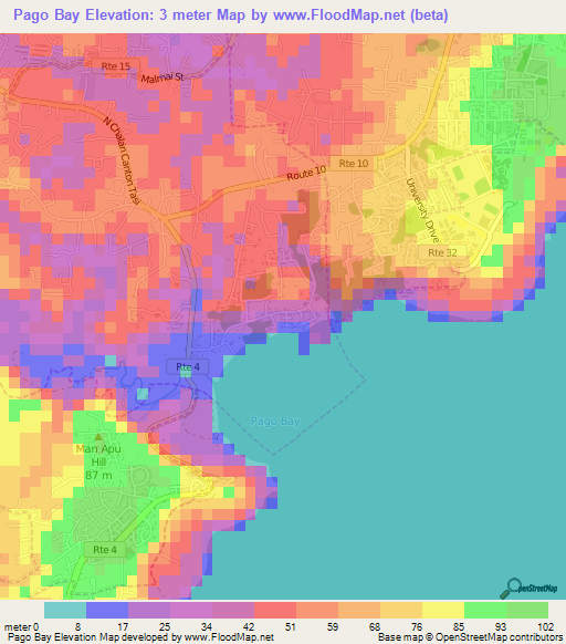 Pago Bay,Guam Elevation Map