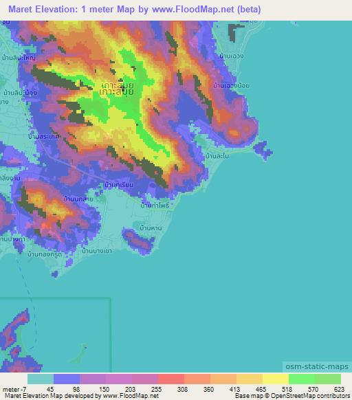 Maret,Thailand Elevation Map