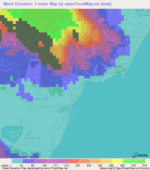 Maret,Thailand Elevation Map