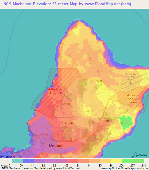 NCS Machanao,Guam Elevation Map