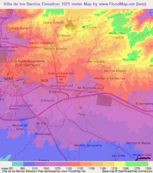 Villa de los Barrios,Algeria Elevation Map