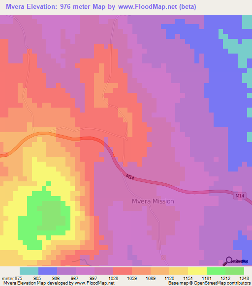 Mvera,Malawi Elevation Map