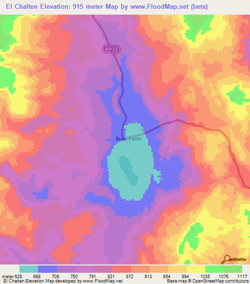 El Chalten,Argentina Elevation Map