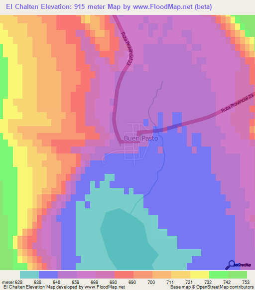 El Chalten,Argentina Elevation Map