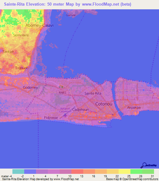 Sainte-Rita,Benin Elevation Map