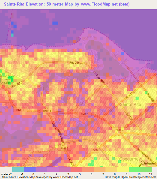 Sainte-Rita,Benin Elevation Map