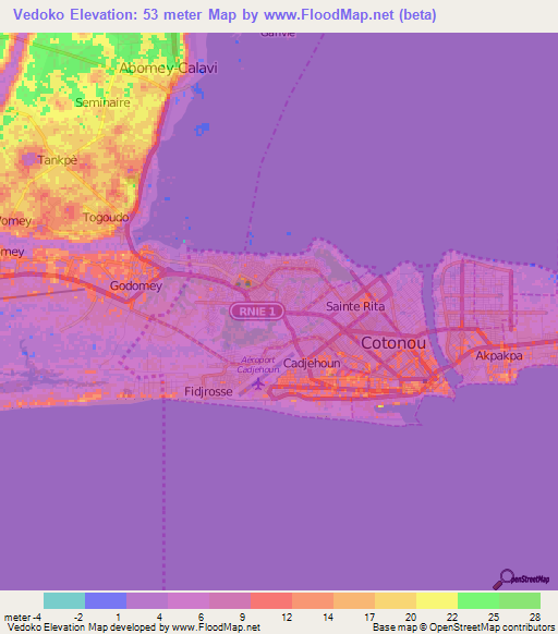Vedoko,Benin Elevation Map