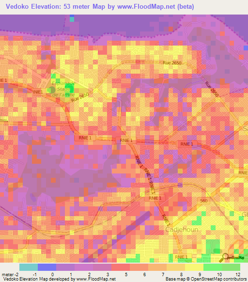 Vedoko,Benin Elevation Map
