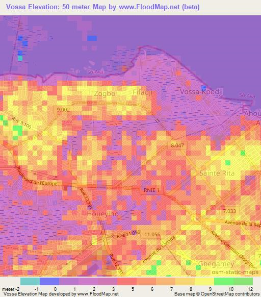 Vossa,Benin Elevation Map