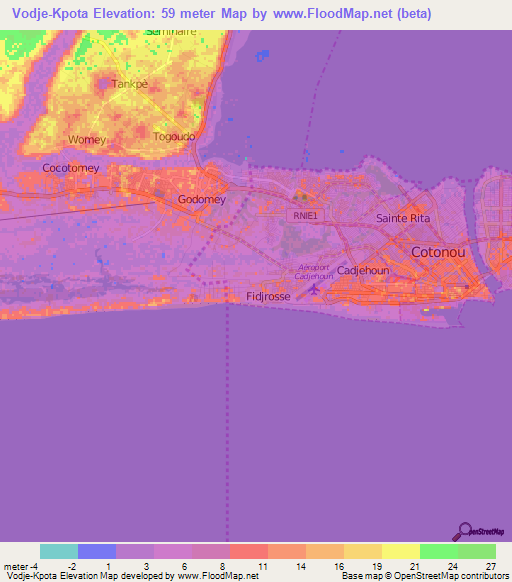 Vodje-Kpota,Benin Elevation Map