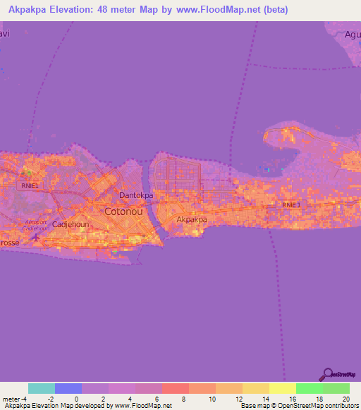 Akpakpa,Benin Elevation Map