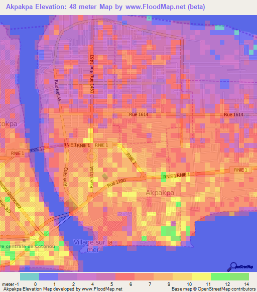 Akpakpa,Benin Elevation Map