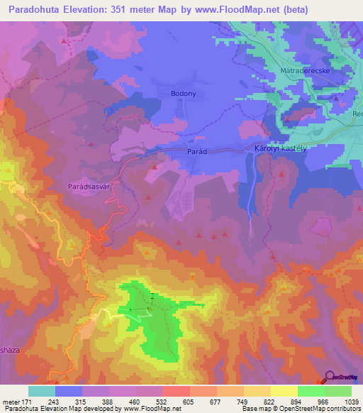 Paradohuta,Hungary Elevation Map