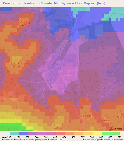 Paradohuta,Hungary Elevation Map