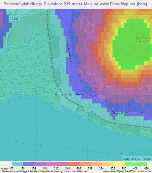 Badacsonylabdihegy,Hungary Elevation Map