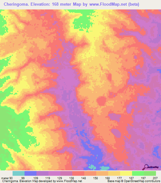 Cheringoma.,Mozambique Elevation Map