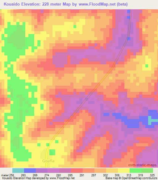 Kouaido,Ivory Coast Elevation Map