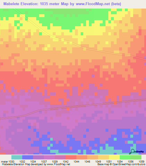 Mabelete,Botswana Elevation Map