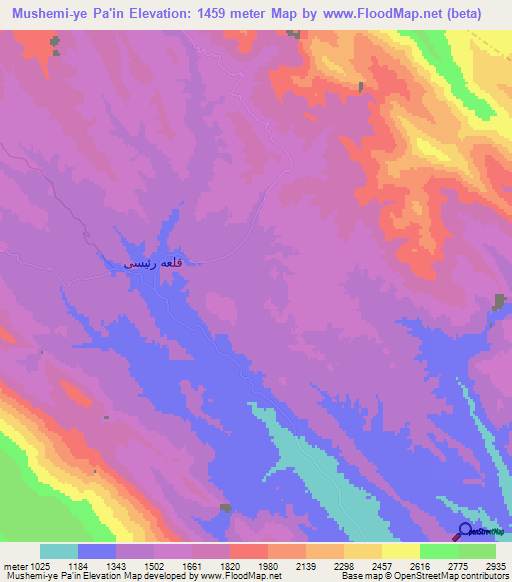 Mushemi-ye Pa'in,Iran Elevation Map