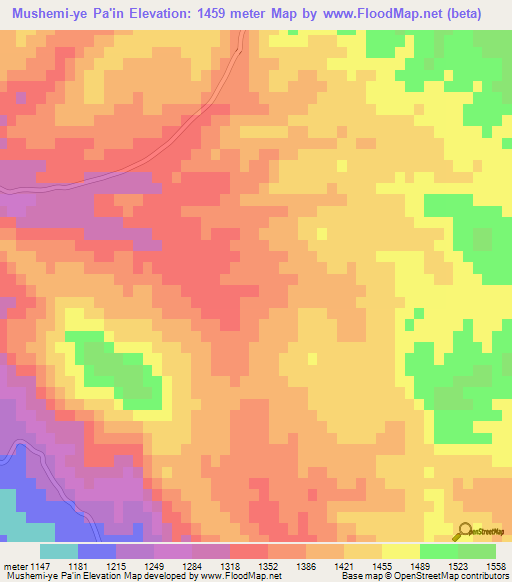 Mushemi-ye Pa'in,Iran Elevation Map
