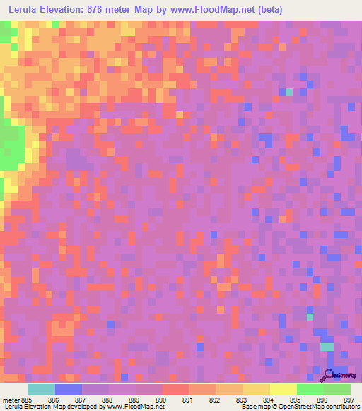 Lerula,Botswana Elevation Map