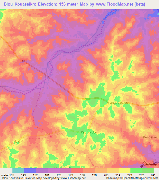 Blou Kouassikro,Ivory Coast Elevation Map