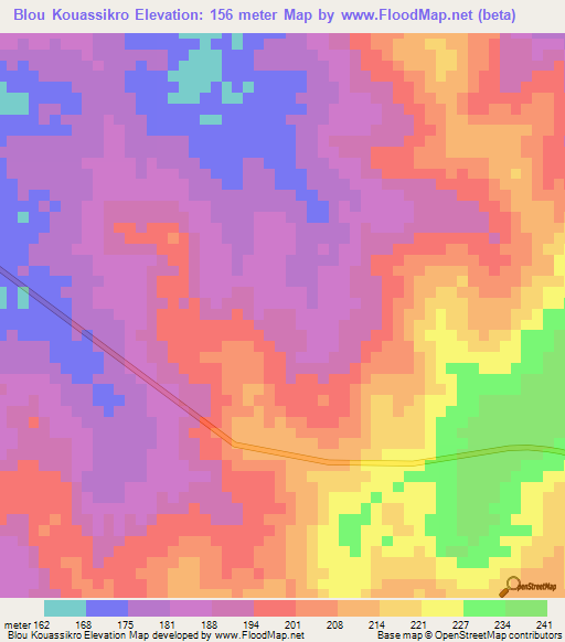 Blou Kouassikro,Ivory Coast Elevation Map