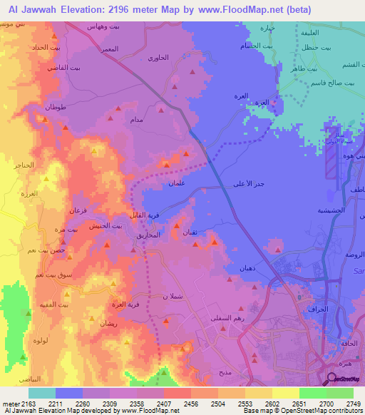 Al Jawwah,Yemen Elevation Map