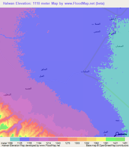 Halwan,Yemen Elevation Map