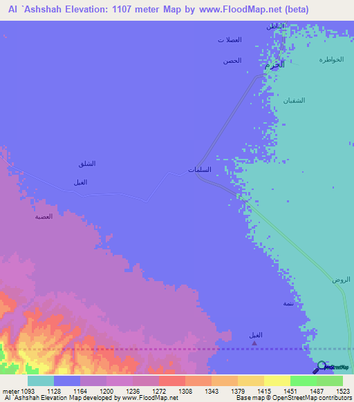 Al `Ashshah,Yemen Elevation Map
