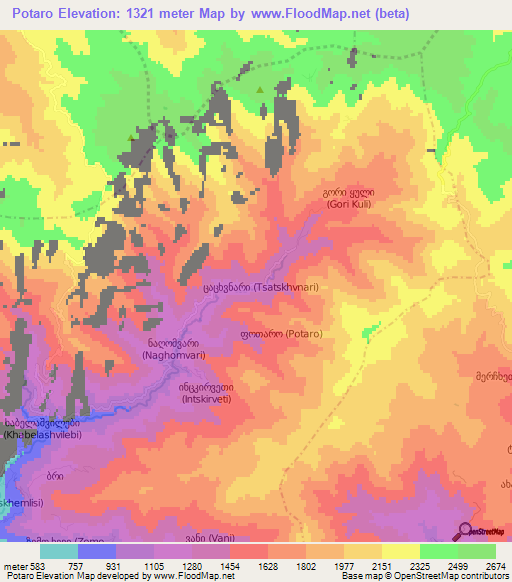 Potaro,Georgia Elevation Map