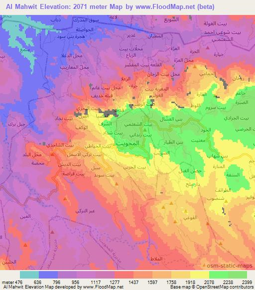 Al Mahwit,Yemen Elevation Map