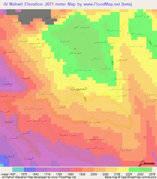 Al Mahwit,Yemen Elevation Map