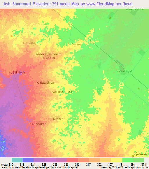 Ash Shummari,Syria Elevation Map