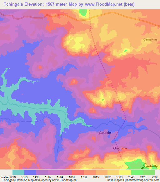 Tchingala,Angola Elevation Map