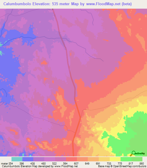 Calumbumbolo,Angola Elevation Map