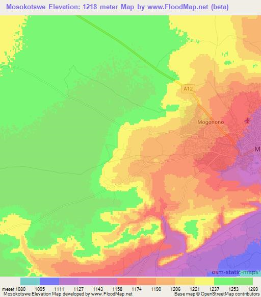 Mosokotswe,Botswana Elevation Map