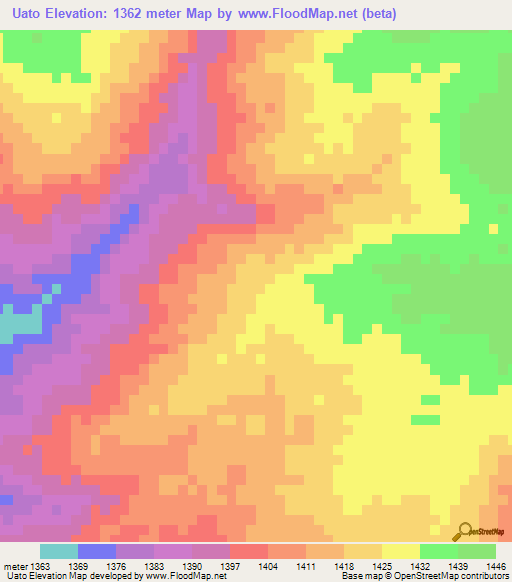 Uato,Angola Elevation Map