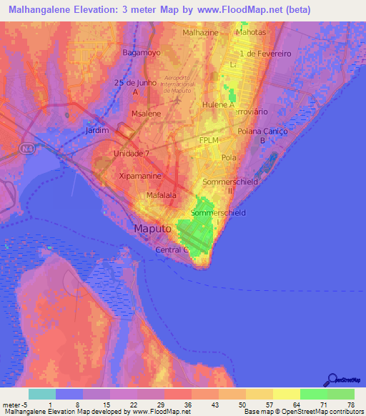 Malhangalene,Mozambique Elevation Map