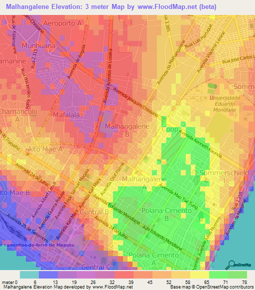Malhangalene,Mozambique Elevation Map
