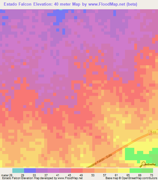 Estado Falcon,Venezuela Elevation Map