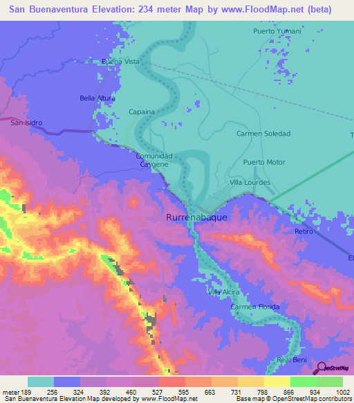 San Buenaventura,Bolivia Elevation Map