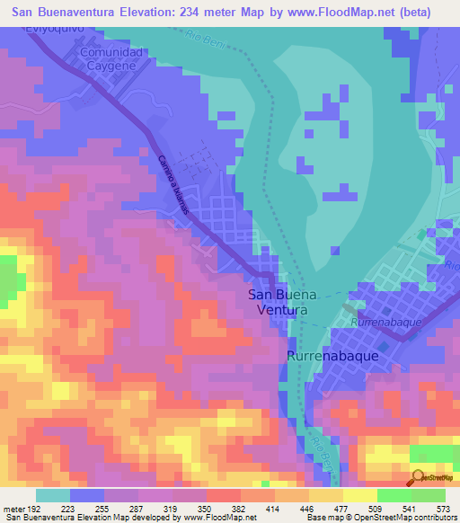 San Buenaventura,Bolivia Elevation Map