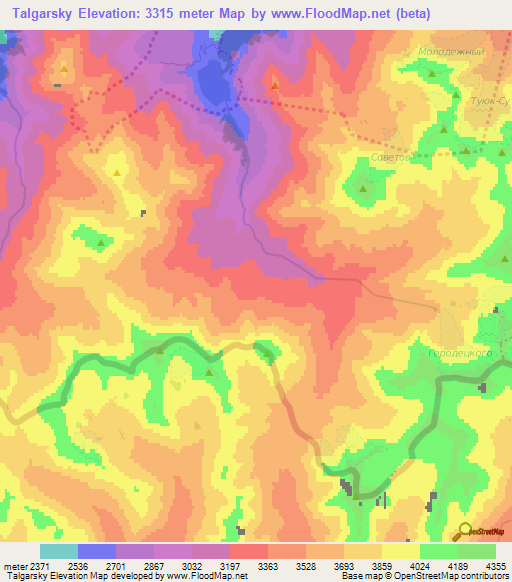 Talgarsky,Kazakhstan Elevation Map