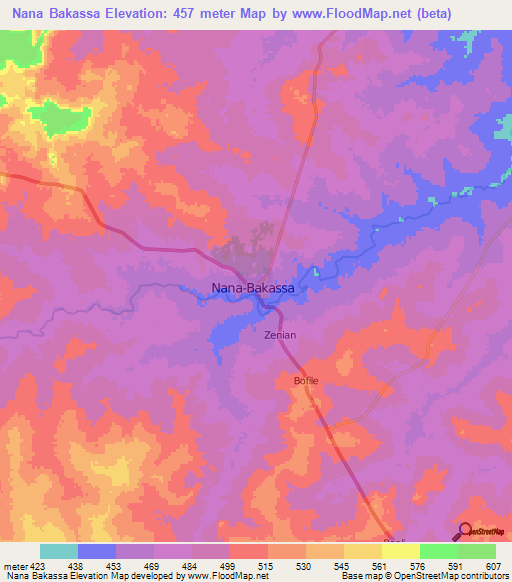 Nana Bakassa,Central African Republic Elevation Map