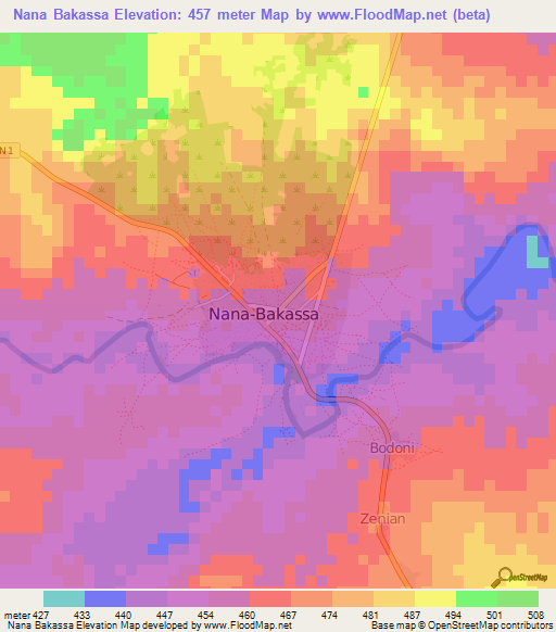 Nana Bakassa,Central African Republic Elevation Map